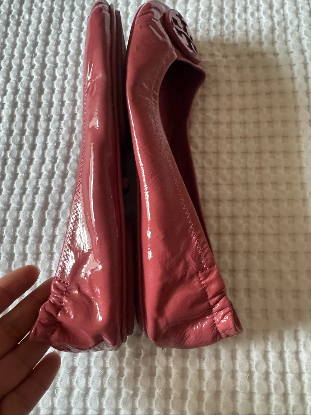 Tory Burch Red Patent Leather Logo Ballet Flats